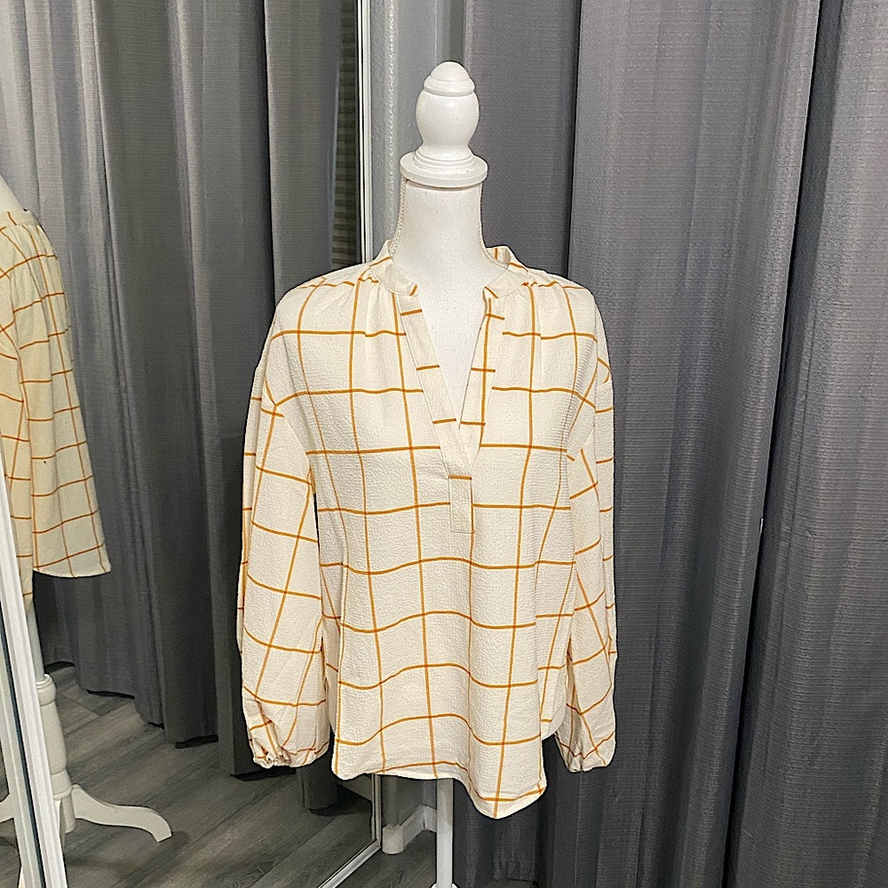 NWT • A NEW DAY • Cream & Mustard Long Sleeve Blouse